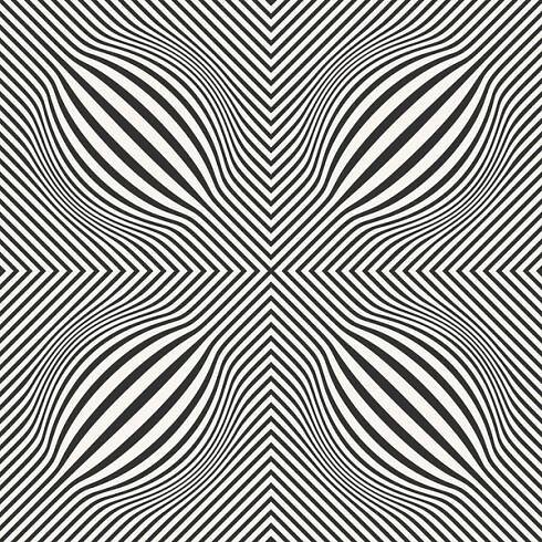 Černobílé pruhované pozadí. Bezproblémový vzor s optickou iluzí. Jednoduchý grafický design. 3D vektorová ilustrace. — Ilustrace