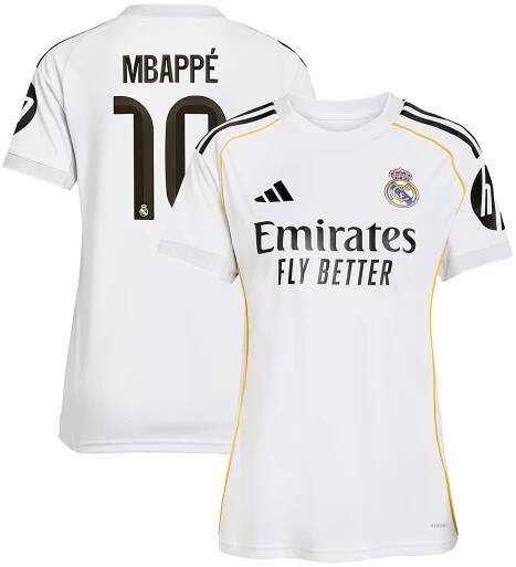 Real Madrid adidas Home Shirt 2025-26 - Womens with Mbappé 10 printing