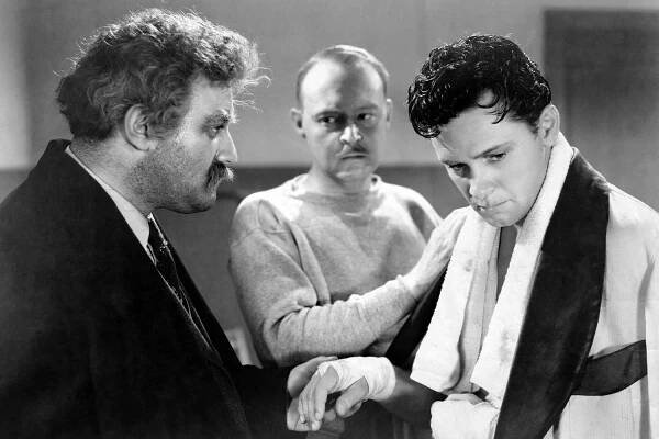 Lee J. Cobb as Mr. Bonaparte, Don Beddoe as Borneo, and William Holden as Joe Bonaparte in 'Golden Boy'