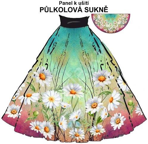 OB Půlkolová sukně kopretiny - náš tisk na objednávku – výběr z variant panel se střihem