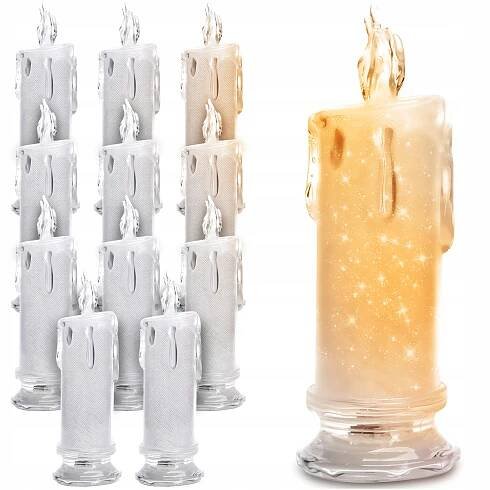 12 X ELEKTRICKÉ SVÍČKY VLOŽKA DO HŘBITOVNÍCH SVÍČEK SVÍČKA NA BATERIE BROKÁTOVÁ 18 CM
