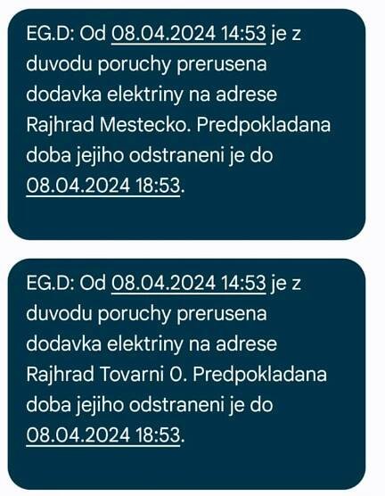eg.d - přerušení dodávky el. energie z důvodu poruchy - ul. Městečko, Tovární - 8.4.2024 • Město Rajhrad