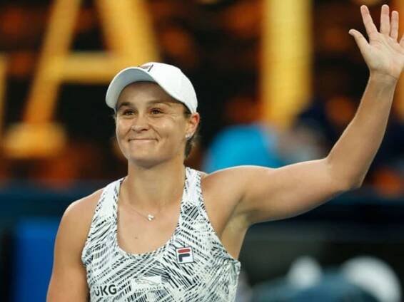 Ashleigh Barty celebrates her first-round victory over Lesia Tsurenko
