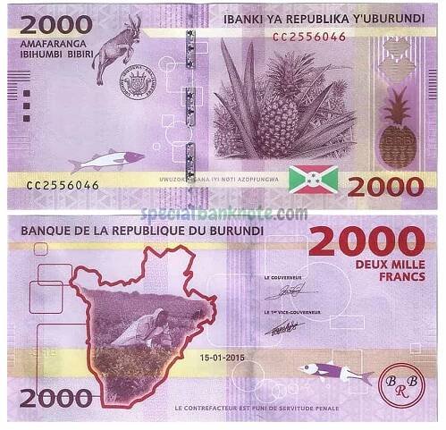 Burundi 2000 Francs Banknote, 2015, UNC