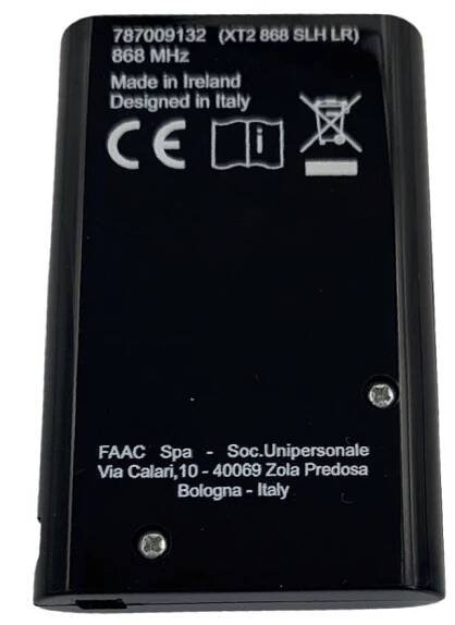Dálkový ovladač FAAC XT2 černý, 868 MHz - Obrázek 2