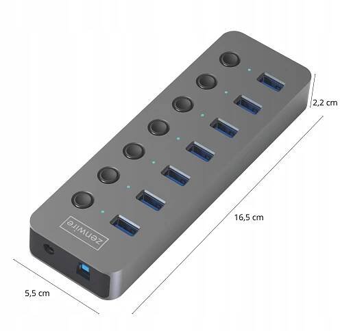 USB 3.0 HUB Zenwire Hu701 - aktivní rozbočovač 7 v 1 s napájecím zdrojem