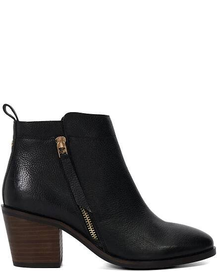 Leather Block Heel Pointed Ankle Boots