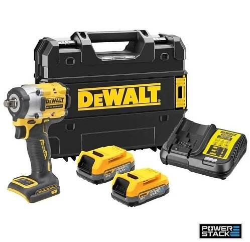 DCF921E2T DeWALT Bezuhlíkový rázový utahovák 1/2", 406Nm, XR 18V, 2x 1,7Ah POWERSTACK, TSTAK