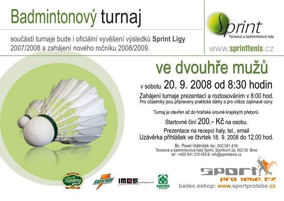 Badminton turnaj – Brno 20.9., hala Sprint ¦ badminton je badec.cz