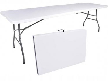 SUPPLIES VIKING 242 cm rozkládací cateringový plastový stůl - bílá barva