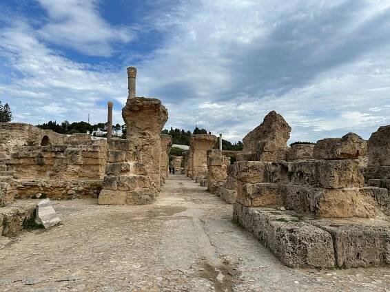 Several rock formations remaining at the Antonin Baths in Carthage Tunisia