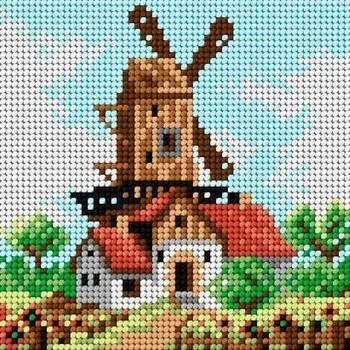 Tištěná předloha pro výšivku - 15 x 15 cm - Mlýn v létě