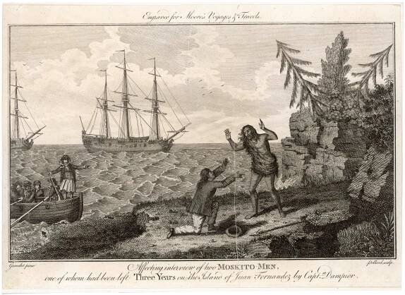 William Dampier witnesses the reunion of Miskito men on the Island of Juan Fernandez.