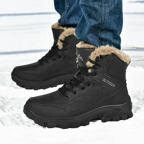 mens high   hiking boots thick fleece lined warm outdoor snow boots with lace up closure durable rubber sole for hiking trekking casual wear hiking gear streetstyle footwear fabric lined interior Product details 25