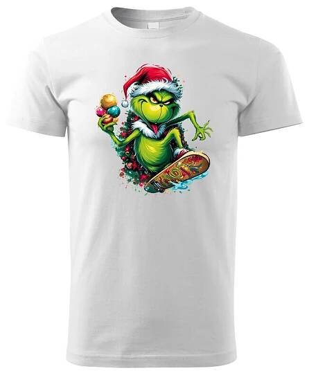 Dětské triko Grinch na skateboardu - skvělé vánoční triko