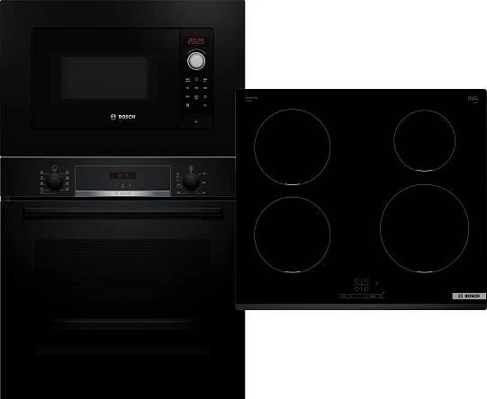 Sada BOSCH HBA534EB3 + BFL623MB3 + PIE631BB5E Černé Sklo pro domácí spotřebiče