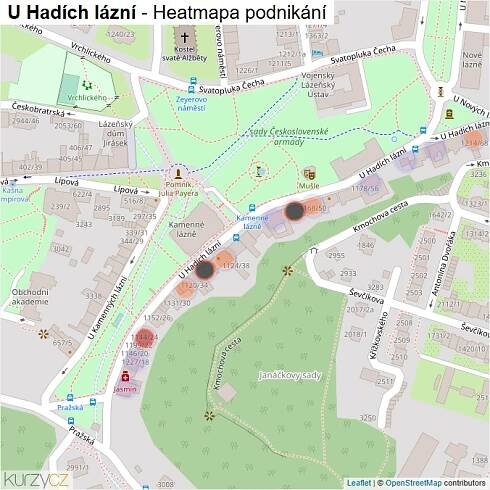 Mapa U Hadích lázní - Firmy v ulici.
