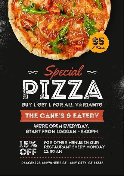 Black and Red, Pizza Restaurant Promotion Flyer