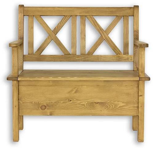 Borovicová lavice NR700, šířka 100cm, rustikální styl, voskovaná borovice masiv, křížová opěrka zad