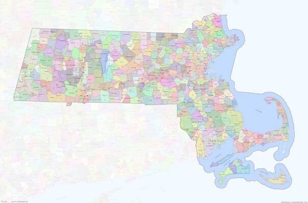 Massachusetts ZIP Codes Map thumbnail