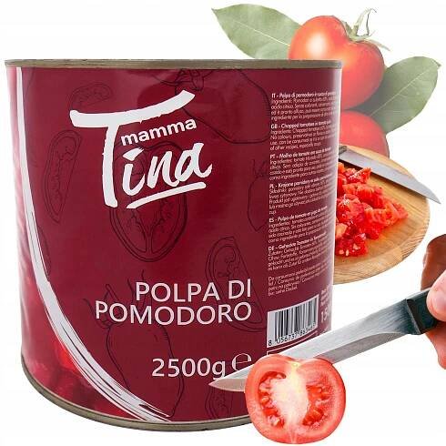 Rajčata v PLECHOVCE Mamma Tina 2500 g krájená POLPA BEZ KONZERVANTŮ, italská
