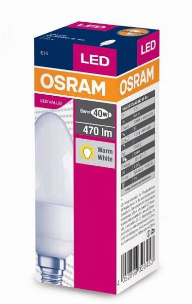 OSRAM LED žárovka VALUE Classic 5 W B40 teplá bílá