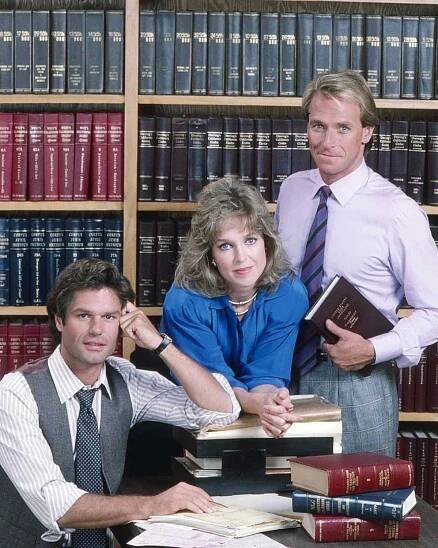 L.A. LAW, from left, Harry Hamlin, Jill Eikenberry, Corbin Bernsen