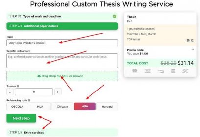 Specify a college thesis topic, add instructions, drag-&-drop extra files, and choose a referencing style.