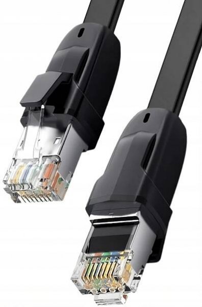 Síťový kabel 3m ethernetový RJ45 LAN CAT 8 pro notebook plochý Barva černá