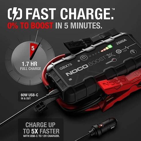 Startovací box + power banka, startovací proud 2500A NOCO BOOST X GBX75 (USA)