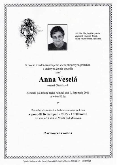 Smuteční oznámení - Anna Veselá