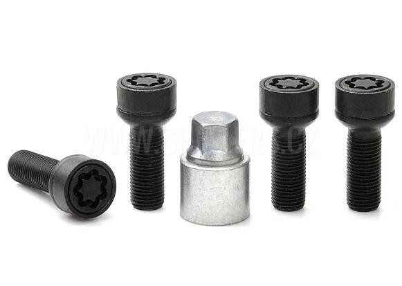 Pojistné bezpečnostní šrouby M14x1,5x35 kulová R14, klíč 17, SICUSTAR BVN535R14, Mercedes, černé