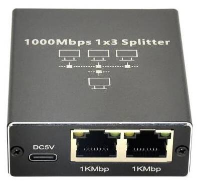 Ethernetový splitter 1000Mbps vysokorychlostní Plug-and-Play Kompaktní design Univerzální USB napájený LAN Ethernetový kabelový splitter RJ45 Splitter