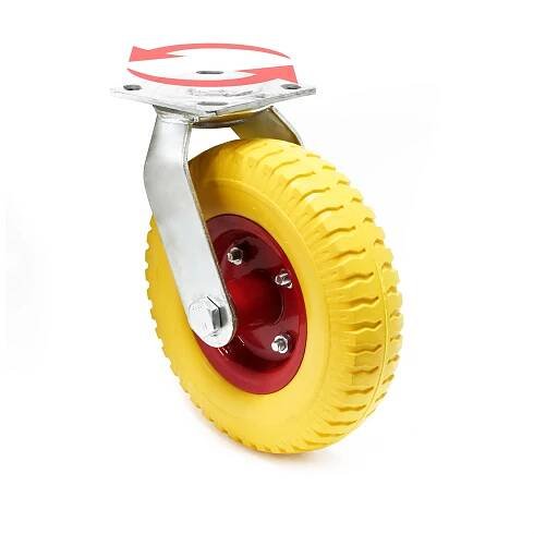 Obrázek produktu pro Otočné kolečko Wiltec Ø220 mm přepravní kolečko 58 mm široké do 100 kg žluté z pevného materiálu s otočným držákem, odolné proti propíchnutí, tichý chod