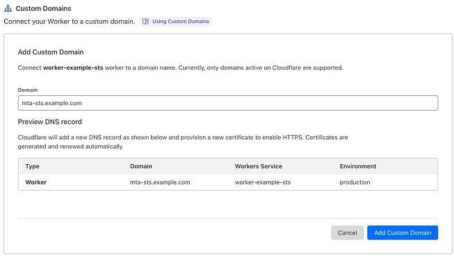 MTA-STS Worker Custom Domain