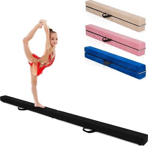 COSTWAY 210 cm kladina, skládací gymnastická kladina, kladina s nosností až 70 kg, přenosná kladina s držadly, gymnastická kladina pro domácí gymnastiku (černá)
