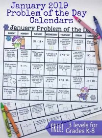 {FREE} January 2019 Math Problem of the Day Calendars