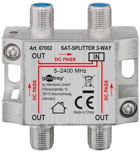 Anténní rozbočovač 1:3, 4x F(F), SAT/TV, kovový, 5 MHz- 2450 MHz