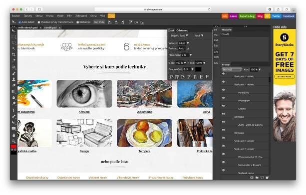 Photopea: jaký je bezplatný online Photoshop s podporou vrstev, PSD, PNG a SVG?