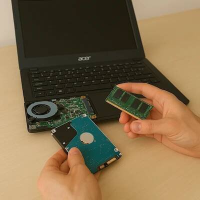 Výměna disku, RAM a upgrade notebooku Acer