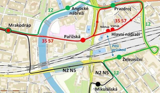 Mapa objízdných tras