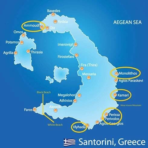 Santorini map perissa