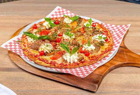 Professor Pizza's Deluxe Sausage and Peppers pizza