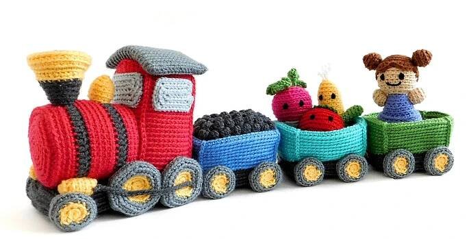 The Toy Box Express pattern by Alyssa Voznak | Crochet game, Crochet patterns, Crochet baby toys
