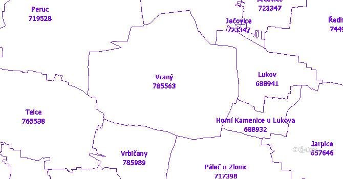 Katastrální mapa Vraný