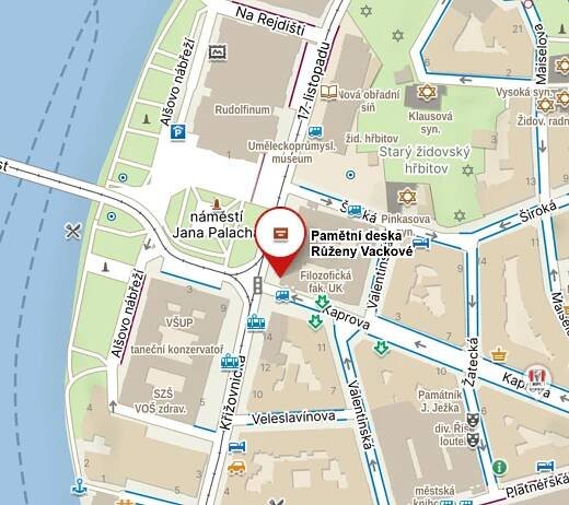 VACKOVÁ Růžena – na budově Filozofické fakulty UK, nám. Jana Palacha 2, Praha 1 – Pamětní desky v Praze