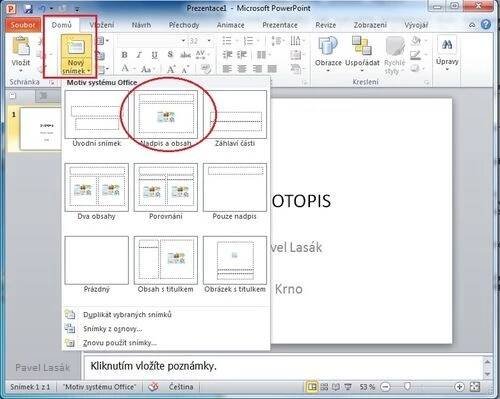 MS PowerPoint 2010 - nový snímek