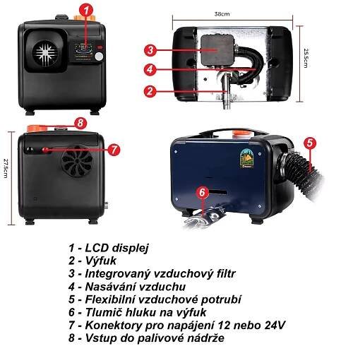 XL-AIRD V39 Nezávislé topení 8kW - přenosné, černý LCD ovladač, 1 výduch, tiché čerpadlo