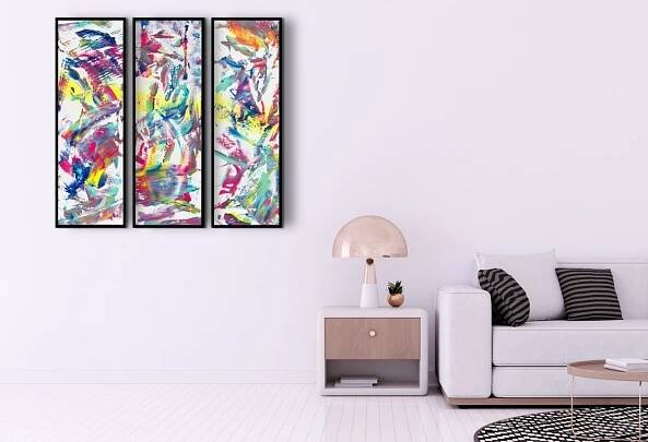 Composizione di quadri contemporanei "Synchrony, Triptych" n° 3 dipinti