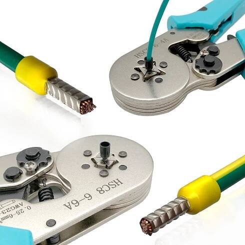 Krimpovací kleště Ruční nářadí na trubkové koncovky HSC8 6 - 4A 0,25 - 10 mm2 6 - 6A 0,25 - 6 mm2 Elektrická sada objímky pro kabely